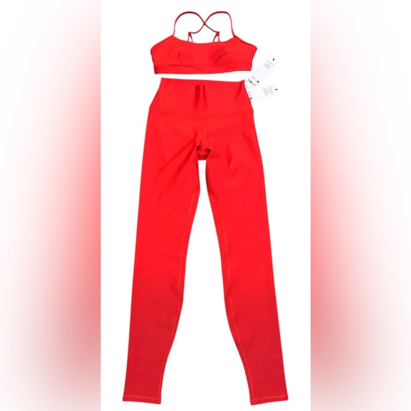 Lot NWT ALO YOGA Airlift Winter Warm Leggings & Intrigue Bra Bright Red size S - Picture 2 of 3